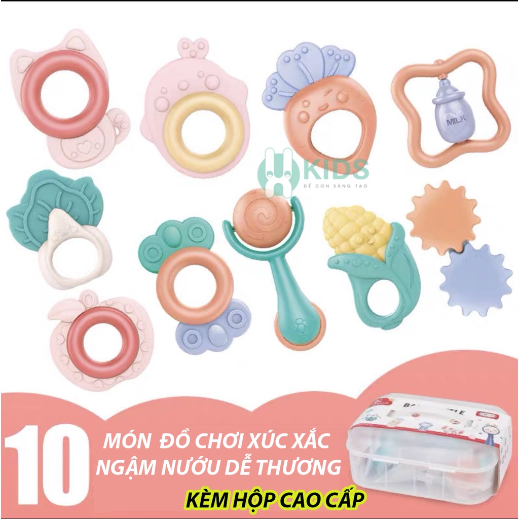 Bộ 10 món đồ chơi xúc xắc ngậm nứu, gặm nướu cho bé sơ sinh được tiệt trùng ở nhiệt độ cao kèm hộp đẹp cao cấp