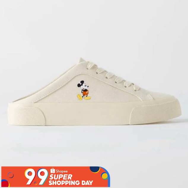 Giày Lười Canvas In Hình Chuột Mickey Dễ Thương