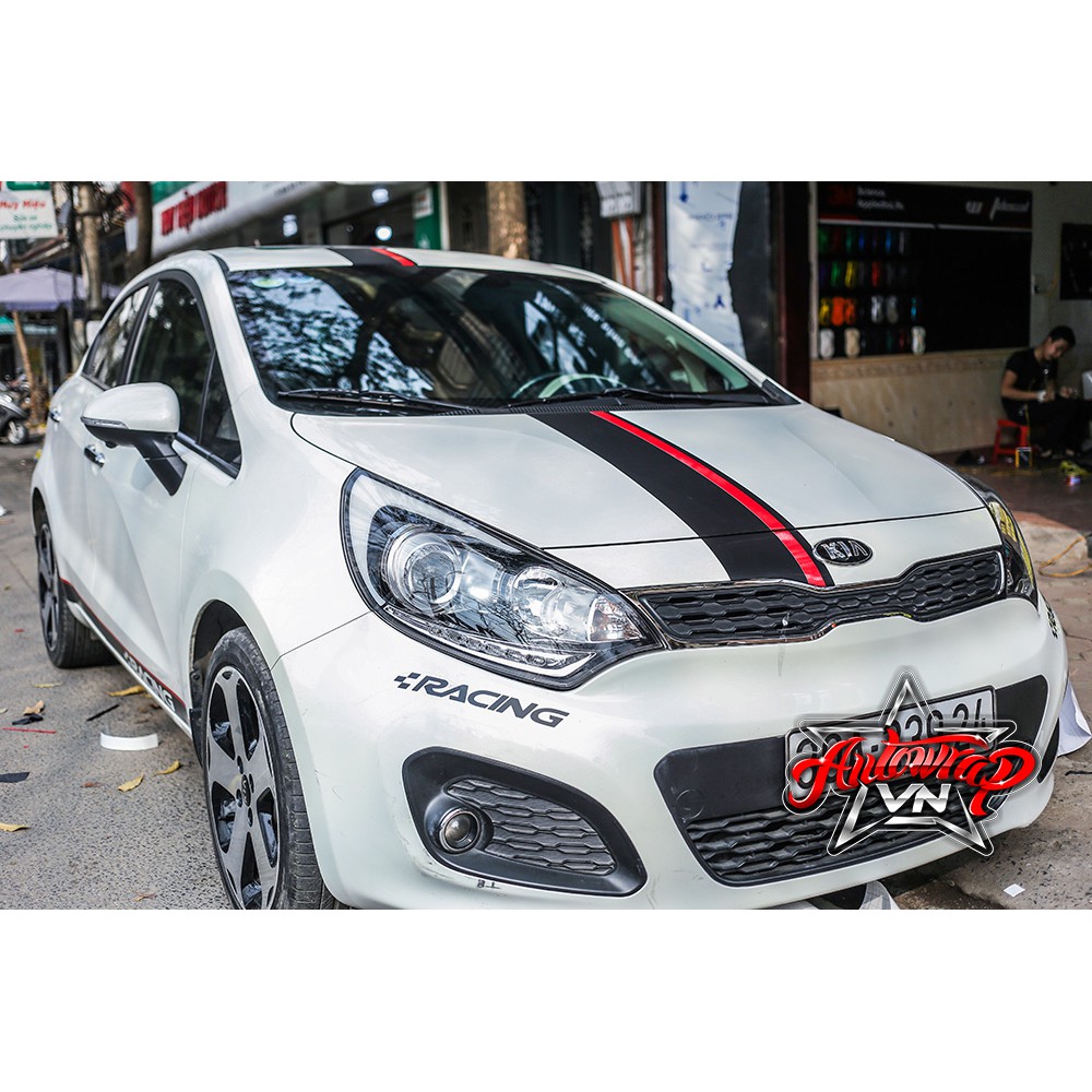 Tem họa tiết xe Rio HatchBack Racing - Tem họa tiết ô tô Kia, tem dán sườn xe thể thao