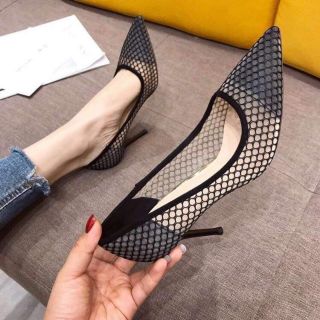Giầy mũi nhọn lưới gót9p màu đen Tốt