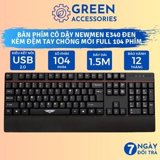 Bàn Phím Máy Tính Có dây NEWMEN E340 Đen USB - Full 104 phím Có đệm tay chống mỏi BH Chính Hãng 12 Tháng