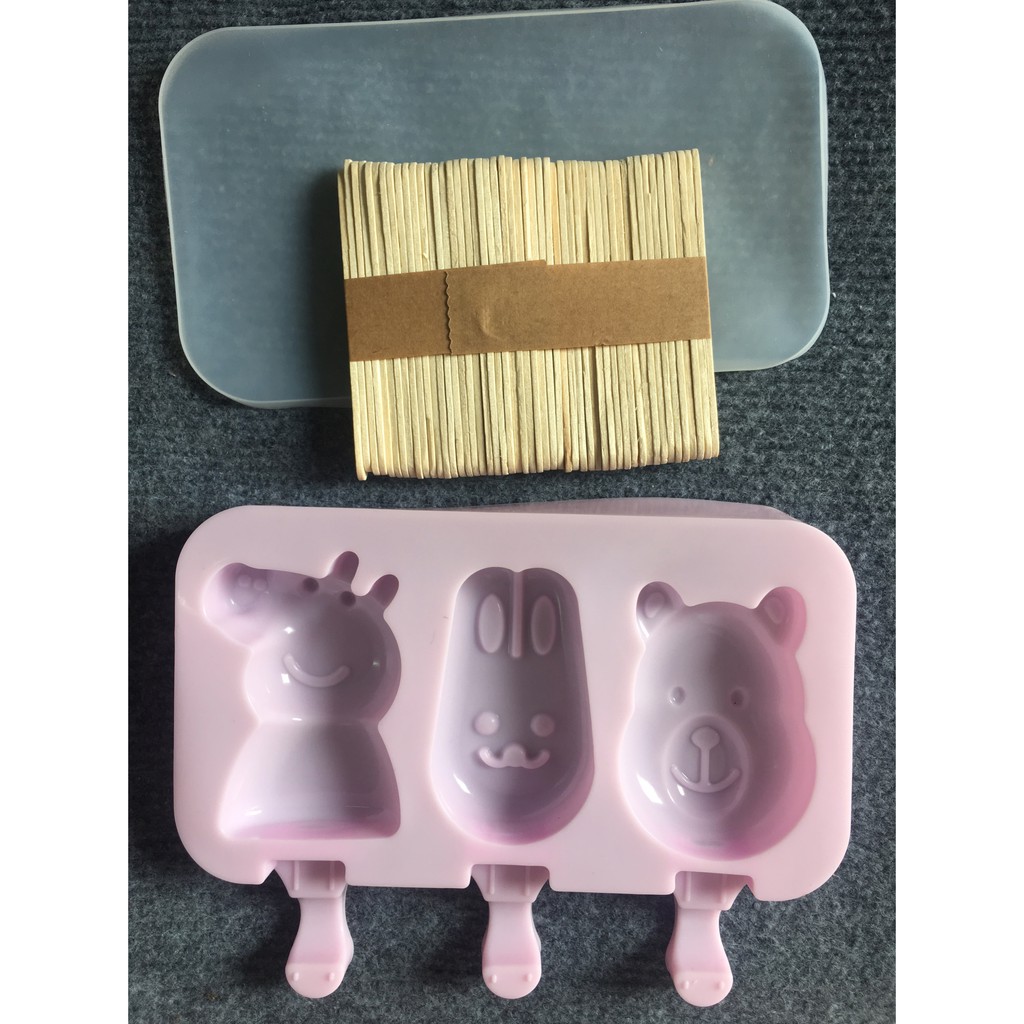 [3 ngăn- 50 que gỗ] Khuôn làm kem bằng Silicon | BigBuy360 - bigbuy360.vn