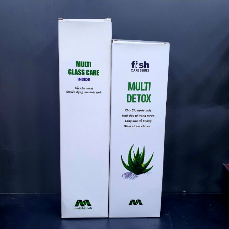 Multi detox và Multi Glass Bộ sản phẩm của multibo giúp khử clo và tẩy cặn canxi bể cá