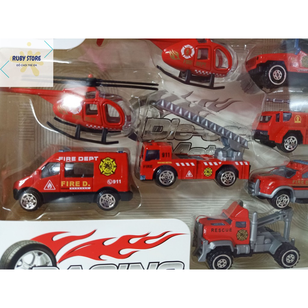 HỘP 8 XE VÀ MÁY BAY CỨU HỎA / QUÂN SỰ BẰNG SẮT DIE-CAST
