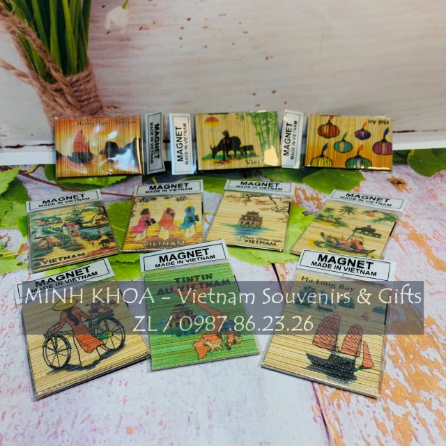 Set Dán Nam Châm Mành Tre Lưu Niệm Phong Cảnh Việt Nam - Handmade Bamboo Fridge Magnet