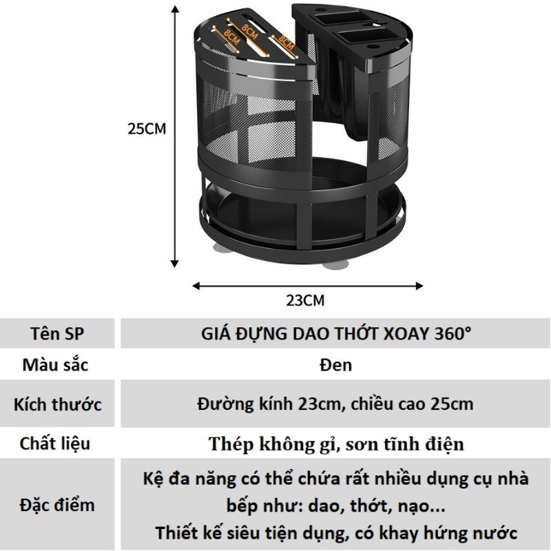 Kệ để dao thớt tròn Giá đựng đồ dùng nhà bếp đa năng xoay 360 độ