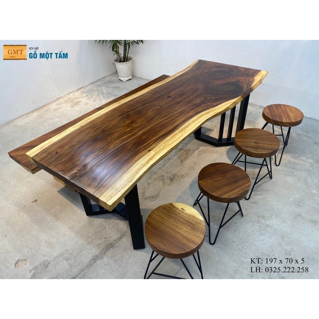 Bàn Gỗ Me Tây Nguyên Khối, Bàn Ăn Gỗ Me Tây, Bàn Trà Gỗ Me Tây, Bàn Làm Việc Gỗ Me Tây Dài 1,97m Rộng 70cm Dày 5cm