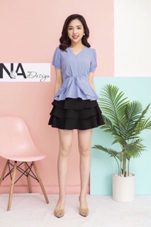 Áo sơ mi kẻ peplum siêu xinh(kèm video ảnh thật)