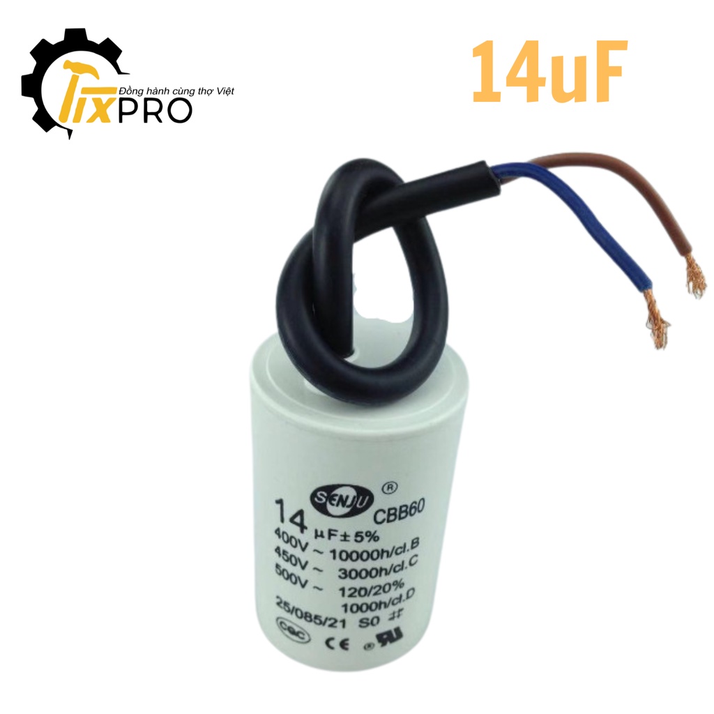 Tụ khởi động 14UF 450V CBB60 SENJU màu trắng loại xịn