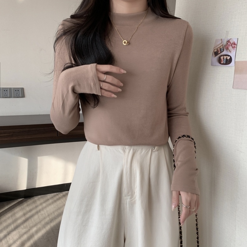 ZHELIHANGFEI Áo Thun Tay Dài Cổ Cao Dáng Ôm Thời Trang