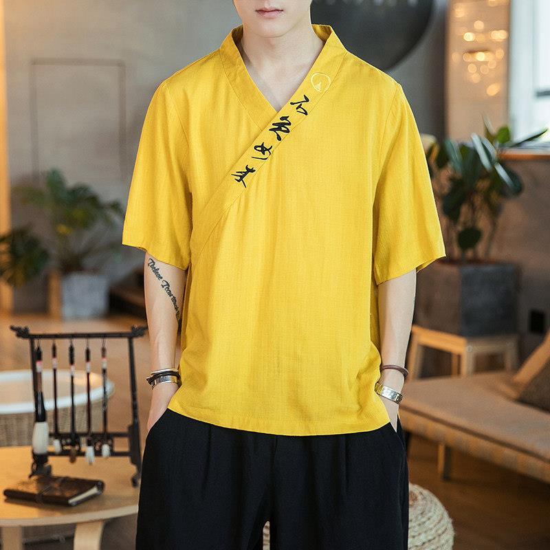 Áo khoác cardigan tay lửng dáng rộng thêu họa tiết phong cách Trung Hoa cổ điển thời trang cho nam