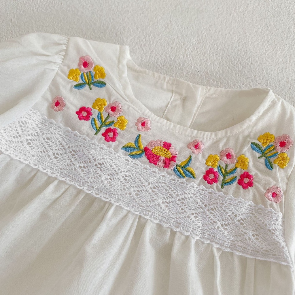 Áo Khoác cotton Cổ Tròn Tay Phồng Thêu Hoa Thời Trang Mùa Thu Cho Bé Gái