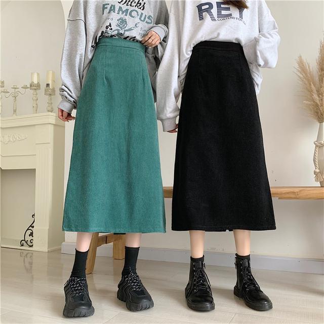 Chân váy chữ A lưng cao xẻ tà thời trang mùa đông 2021 dành cho nữ