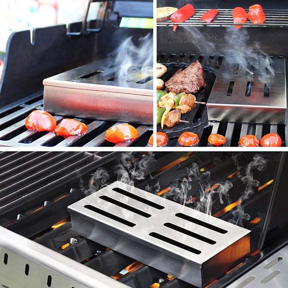 WMES1 Washable BBQ Smoker Box Stainless steel Charcoal Grills Meat Smokers Box Smoked Meat Grill Kitchen Outdoor Barbecue Bacon Barbecue Accessories/Multicolor