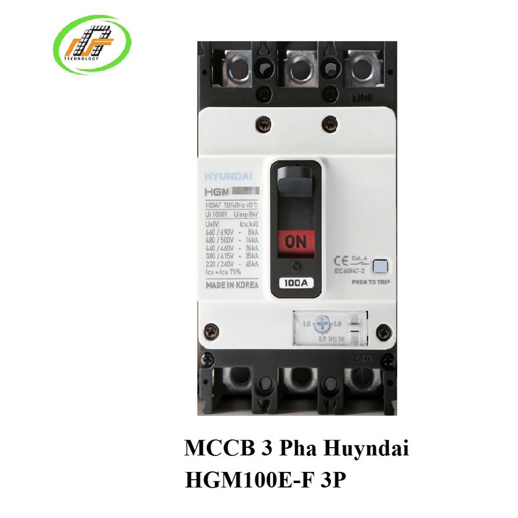 Cầu dao điện (APTOMAT) Át khối chỉnh dòng nhiệt MCCB 3 Pha Hyundai HGM100E-F 3P