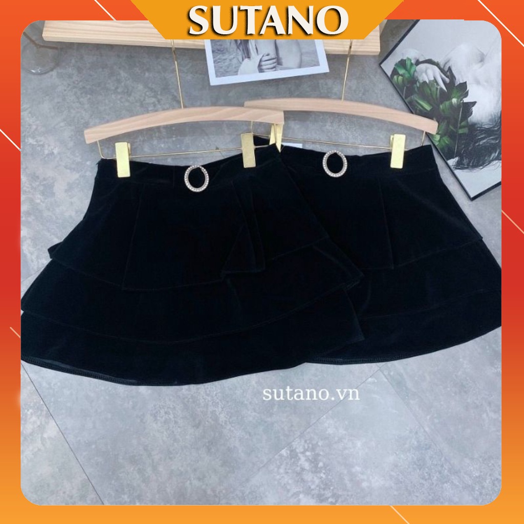 Chân váy nữ ngắn 3 tầng nhung cao cấp kèm mặt khuy đá sang trọng-váy thu đông CV471 SUTANO | BigBuy360 - bigbuy360.vn