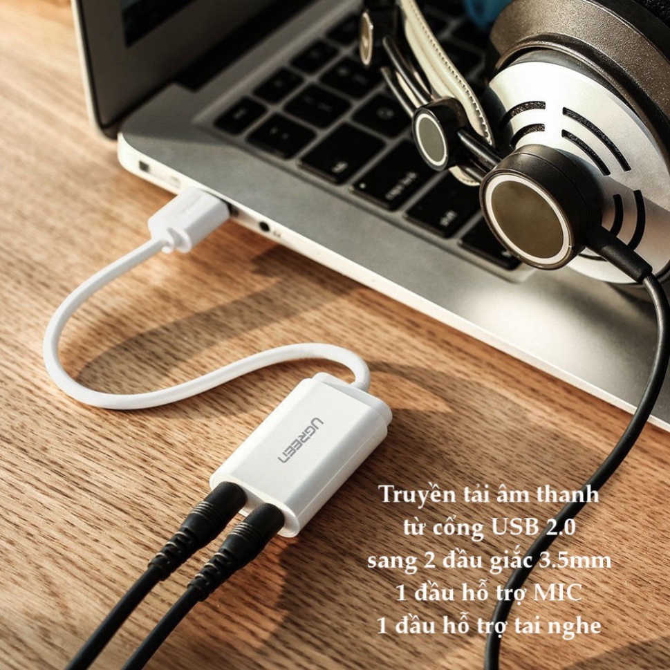 Dây USB 2.0 UGREEN US205 mở rộng sang đồng thời 2 cổng 3.5mm cho tai nghe + mic