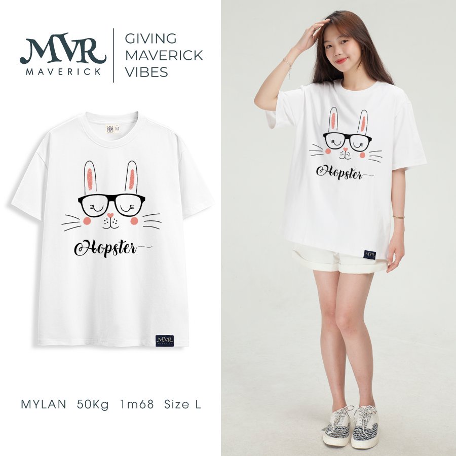 Áo thun nữ cổ tròn Cotton thoáng mát thỏ đeo kính dễ thương màu hồng MVR KK3924