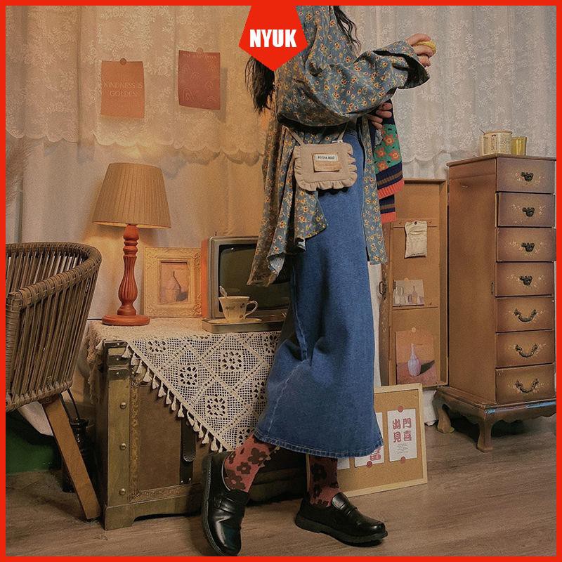 chân váy jean Lưng Cao Dáng Chữ A Xẻ Tà Phong Cách Retro | BigBuy360 - bigbuy360.vn