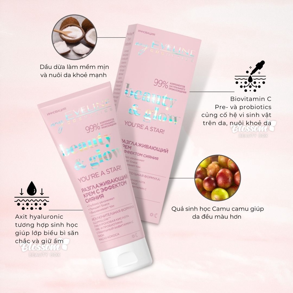 Kem dưỡng Eveline You’re a star Beauty & Glow dưỡng da trắng mịn, căng bóng, sáng hồng