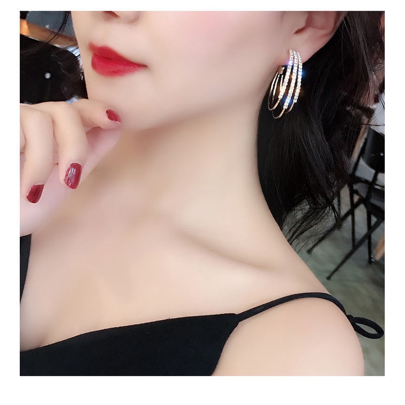 Bông Tai Mạ Bạc 925 Hình Tròn Lớn Đính Kim Cương Phong Cách Hàn Quốc Thời Trang Cho Nữ