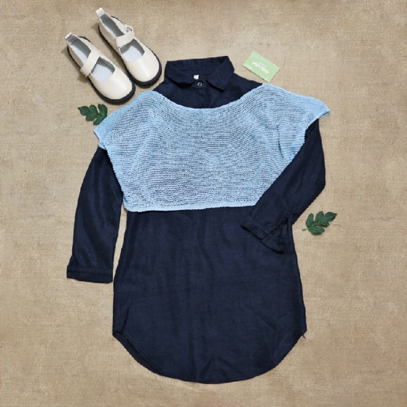 Set váy denim phối áo choàng len style Hàn Quốc | BigBuy360 - bigbuy360.vn