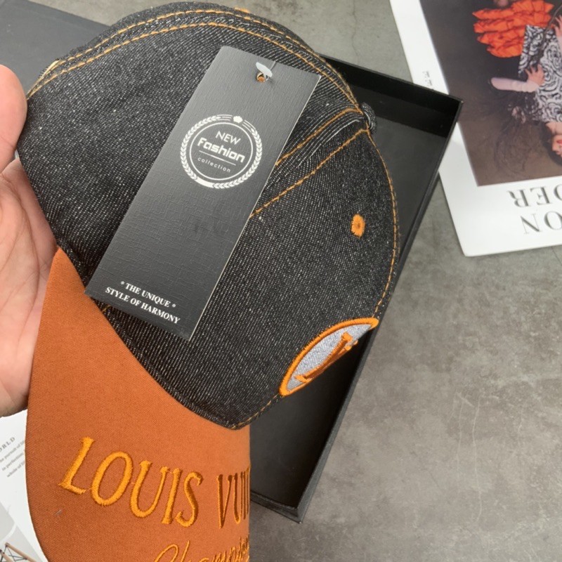 Nón Kết , Mũ Lưỡi Trai Jeans Vá Kết Nâu Thêu L V Thời Trang Nam Nữ