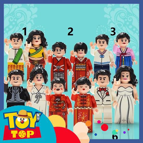 [1 cặp] Non - Lego xếp hình lắp ráp Minifigure đám cưới các nước India Japan Korea West Europe China Ameria [non-lego]