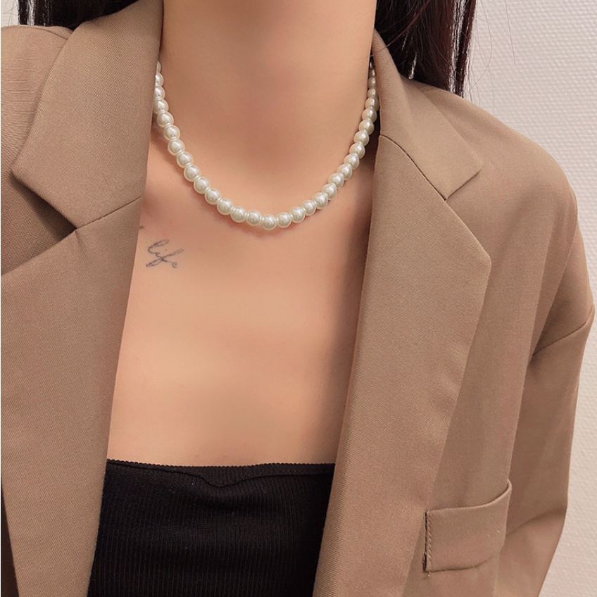 Dây chuyền nữ vòng cổ ngọc trai nhân tạo phong cách sang trọng hạt 4-6-8-10mm