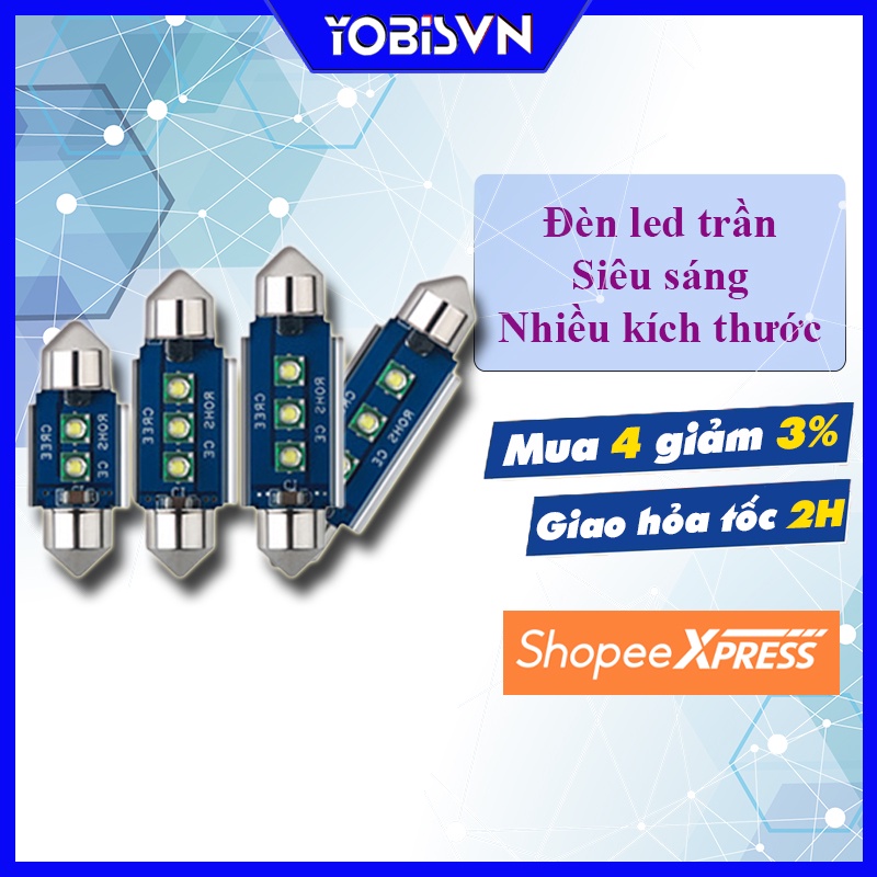 LED trần xe ô tô ánh sáng trắng siêu sáng 12V C5W 31/36/39/41MM chip XPG