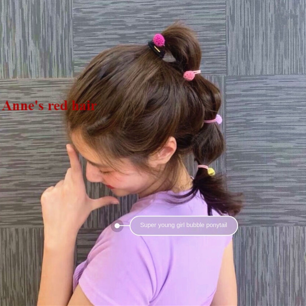 Tóc giả thắt bím đuôi ngựa màu đỏ dễ thương