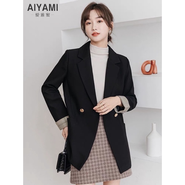 Áo Blazer 2 Lớp Pha Kẻ Tay Kiểu Dáng Hàn Quốc
