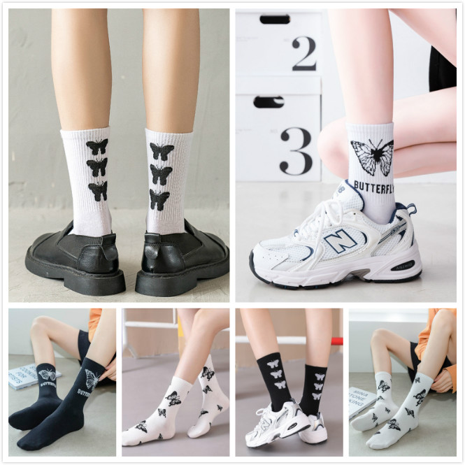 Vớ cotton in họa tiết bướm phong cách Hàn Quốc thời trang xinh xắn cho nữ