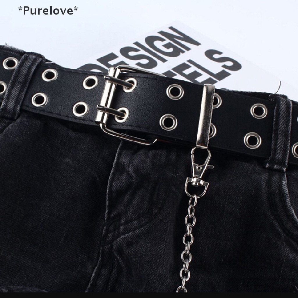 Thắt Lưng Da Màu Đen / Đen Phối Hai Khóa Cài Tùy Chỉnh Phong Cách Punk Cá Tính Cho Nữ