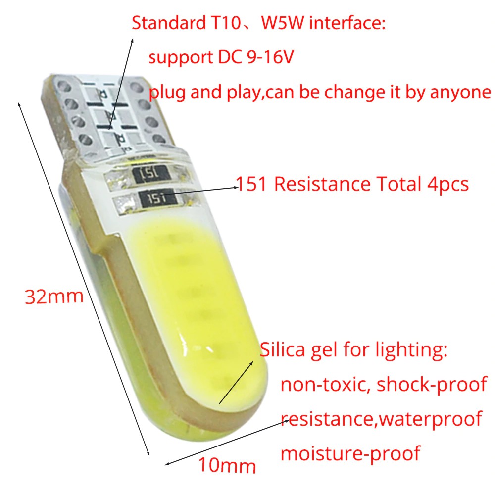 Đèn Led T10 Dùng Thay Thế Đèn Demi, Xi Nhan Ô Tô, Bulb Sương Mù, Bóng Led Xe Máy 12 Mắt Chip COB