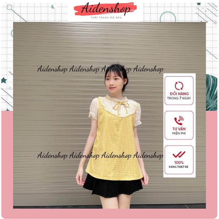 Áo bầu thời trang kẻ sọc bầu teen đi làm dạo phố mùa hè mát cổ tròn