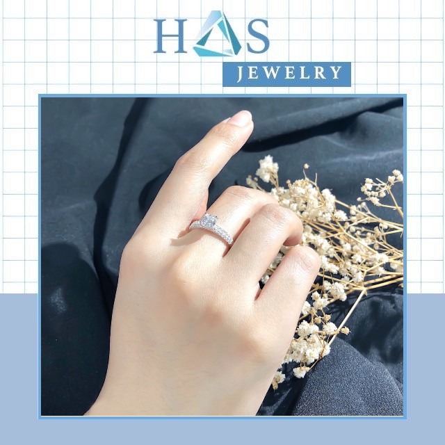 Nhẫn bạc H.A.S hai hàng hột cao đính đá - Nhẫn bạc thời trang