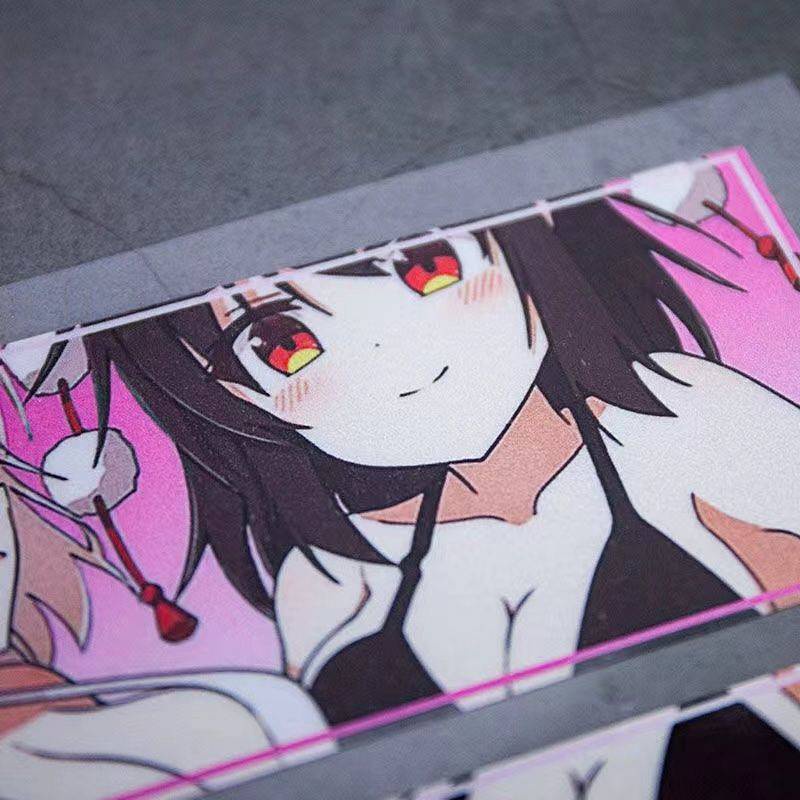 Miếng sticker hình cô gái anime JDM 2D phản quang dán trang trí cản xe chống thấm