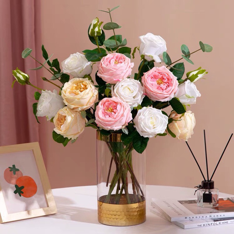 Hoa giả - Hoa Trà David  65 cm 2 bông 1 nụ decor, trang trí nhà cửa văn phòng,cửa tiệm siêu bền, đẹp, giống thật