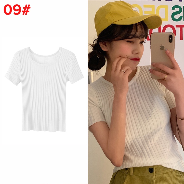 Porozi Áo croptop vải thun ngắn tay thời trang Hàn Quốc dành cho nữ