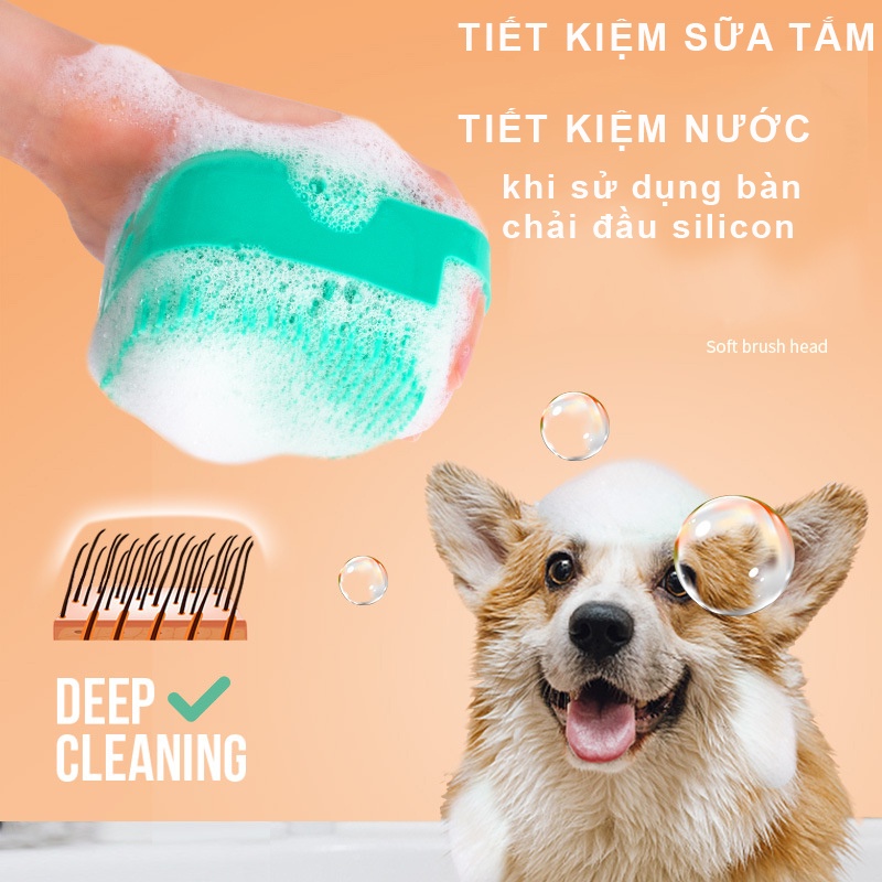Bàn chải tắm chó Hipipet đầu silicon massage tạo bọt nhanh tiết kiệm nước có khay đựng sữa tắm
