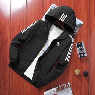 Sẵn sàng! Áo Khoác Thể Thao Adidas Tay Dài Chống Nắng/Gió Có Mũ Trùm Thoáng Khí Cho Nam