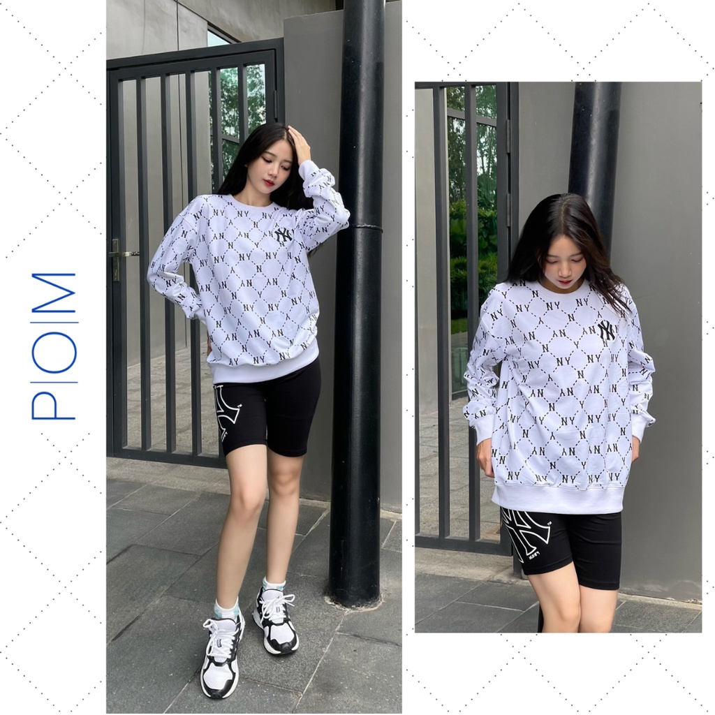 Áo Sweater nam nữ M.L.B, Áo nỉ xuất dư NY Monogram SW03 - Pom Store