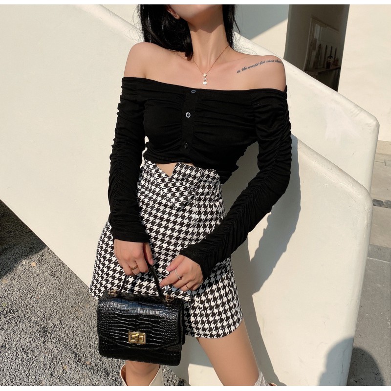 Chân Váy Lưng Cao Vạt Lệch Phong Cách Retro Hàn Quốc | BigBuy360 - bigbuy360.vn