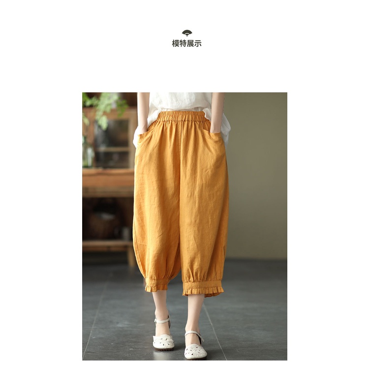 Quần Cotton Lanh Màu Trơn Phong Cách Retro Mùa Hè Mới 2022