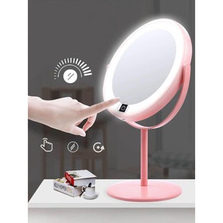 Gương để bàn size lớn - Gương trang điểm 2 mặt xoay 360 độ Có Đèn Led