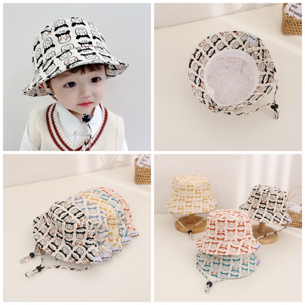 Mũ nón bubket vành vải cotton họa tiết đáng yêu, chất cotton và sợi dệt thoáng mát bé gái 2 đến 4 tuổi.
