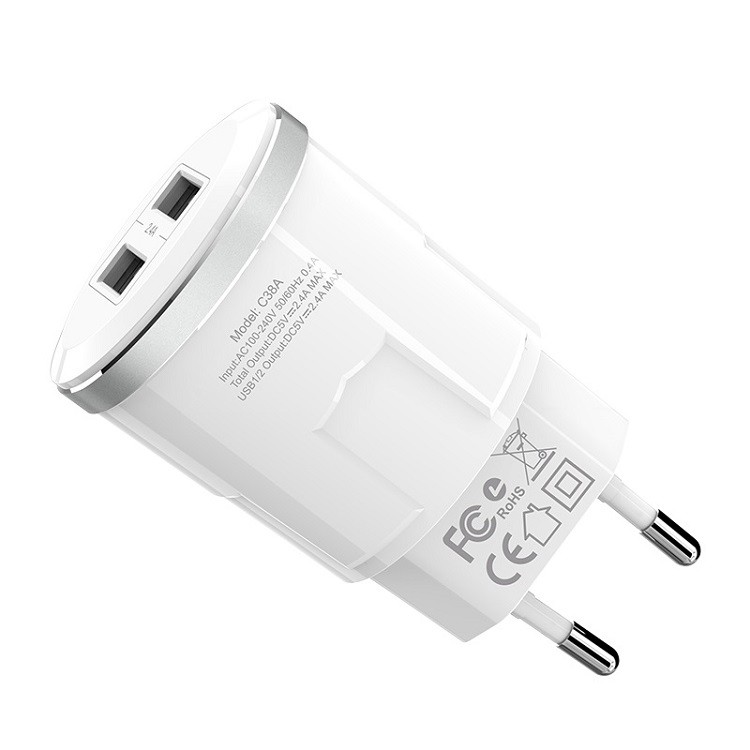 Củ sạc nhanh FREESHIP50K Hoco C38A - 2 cổng cho Iphone, Samsung, Huawei,..  - chính hãng