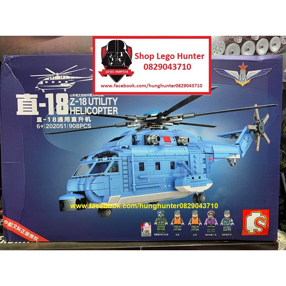 Lego Army Máy bay trực thăng quân sự Z -18 Utility Helicopter Sembo 202051