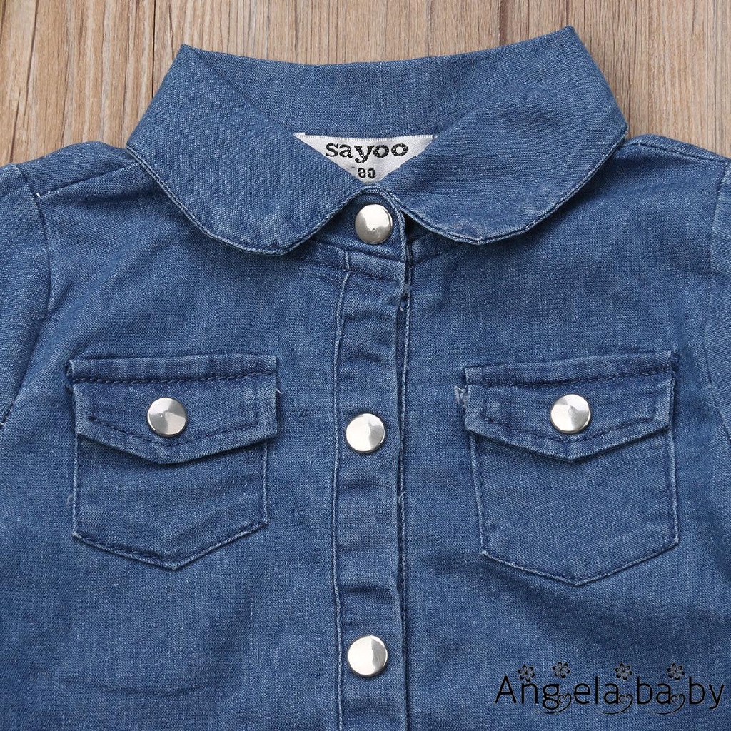 Set Áo Denim Tay Dài + Quần Ống Loe Thời Trang Cho Bé Gái